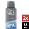 Antiperspirant Deodorant Dry Spray For Men 72-hour Sweat And Odor Protection Clean Comfort With Triple Defense Technology™ ,3.8 oz Twin Pack