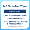 Flushable Cleansing Cloths, Fresh Scent, 240 Wipes, 5 Resealable Packs
