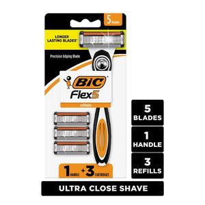 Flex 5 Men's 5-Blade Refillable Razors, 1 Handle, 3 Cartridges