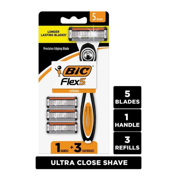 Flex 5 Men's 5-Blade Refillable Razors, 1 Handle, 3 Cartridges