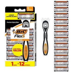 Men's Refillable Razors, 5-Blades, 1 Handle, 12 Cartridges