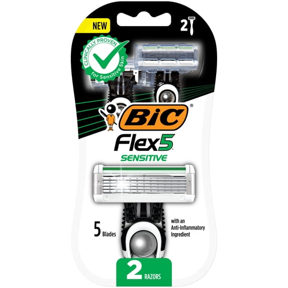 Sensitive Men's 5-Blade Disposable Razors, 2 Count
