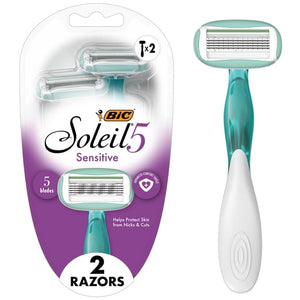 Sensitive 5-Blade Disposable Razors, Dorm Essentials, 2-Count