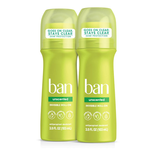 Invisible Roll-on Antiperspirant Deodorant for Women and Men, Unscented, 3.5 fl oz/2pk, Value Pack