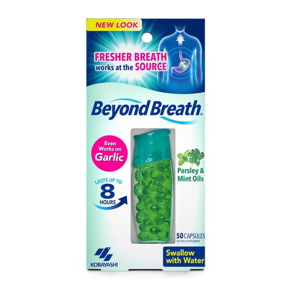 Breath Freshening Capsules, Fresher Breath From Inside-Out, Lasts Up To 8 Hours, Parsley & Mint Oils, 50 Capsules