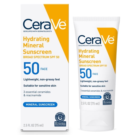Mineral Sunscreen Hydrating SPF 50 Face Lotion for Sensitive Skin, Kids & Adults 2.5 fl oz