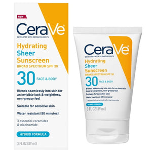 Sunscreen Hydrating SPF 30 Broad Spectrum Hybrid Mineral Water Resistant Non-Comedogenic Lotion, 3 fl oz