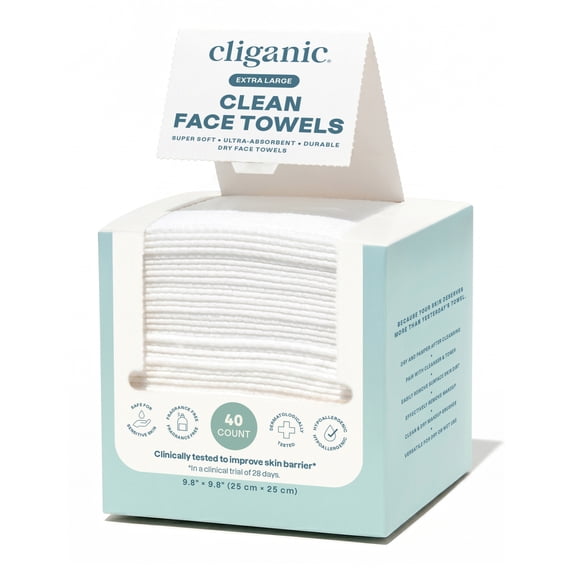 Disposable Extra Large Hypoallergenic Clean Face Towels, 40 Count