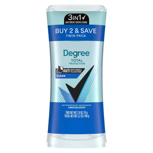 3in1 Total Protection Antiperspirant Deodorant for Women Anti Sweat, Odor and Stains, Clean 72-Hour Sweat & Odor Protection, 2.6 oz Twin Pack
