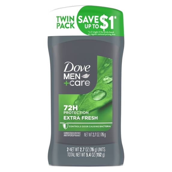 Men+Care Extra Fresh Men's Antiperspirant Deodorant Stick With 72-hour sweat & odor protection Extra Fresh with 1/4 Moisturizing Cream & Long-lasting Citrus Scent, 2.6 oz Twin pack