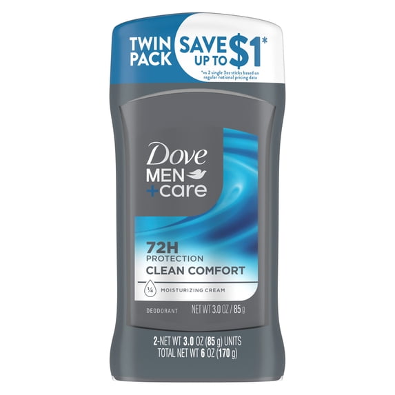 Men+Care Deodorant Stick For Men Aluminum Free 72-Hour Odor Protection Clean Comfort Mens Deodorant With 1/4 Moisturizing Cream, 3 oz