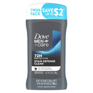 Deodorant Stick for Men, Anti-white Marks & Anti-yellow Stains Stain Defense Clean with 72-hour Sweat and Odor Protection, 2.6 oz Twin Pack
