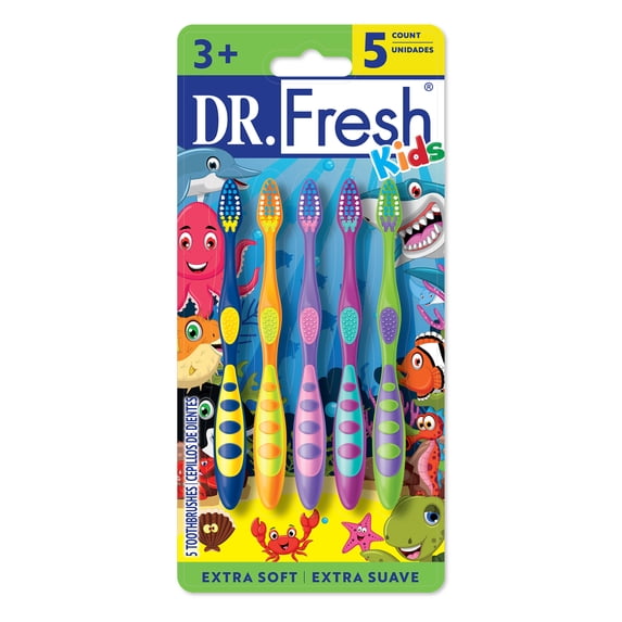 Brand Kids Toothbrush with Non-Slip Handle, Tongue Cleaner, Soft Bristles, 5 Count