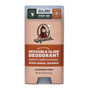 Mens Invisible Glide Deodorant Stick, Natural Aluminum Free Deodorant for Men, Wood Barrel Bourbon, 2.65 Oz