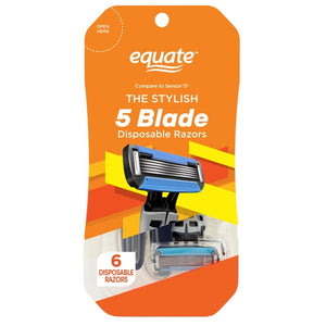 Men's 5 Blade Disposable Razors with Dual Lubrication (6 Count), Compare to Sensor®5