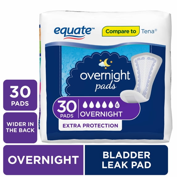 Women's Overnight Incontinence Pads, Extra Protection, 30 Count