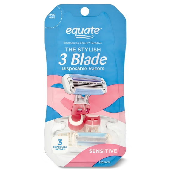 Women's 3-Blade Sensitive Disposable Razors, Pink, 3 Count