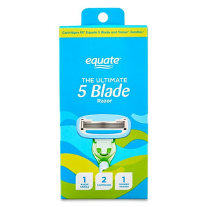 Women's 5-Blade Razor with Handle/2 Cartridges/Shower Hanger, Blue and Green