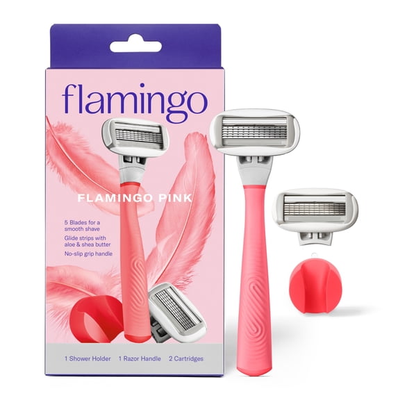 Women's Razor Shaving Set with Razor Handle and 5-Blade Razor Cartridges, Pink, 4 Piece