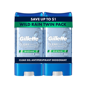 Antiperspirant Deodorant for Men, Clear Gel, Wild Rain, Twin Pack, 3.8 oz