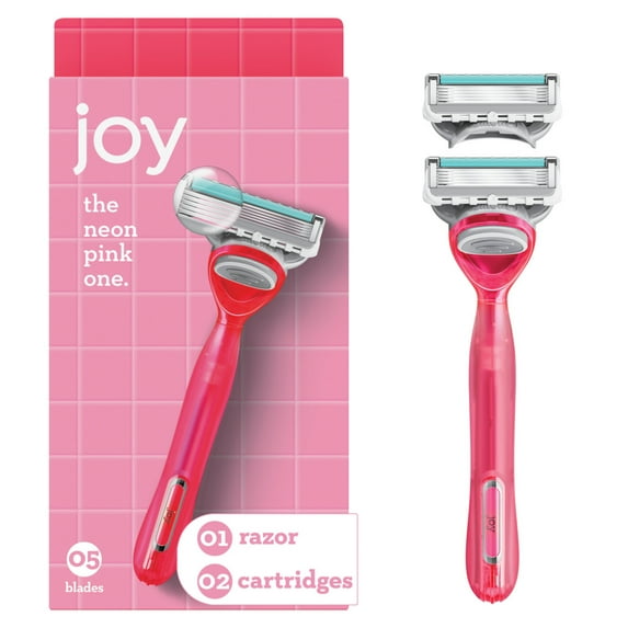 Razor for Women, 5 Blades, Manual Razor, Handle and 2 Razor Blade Refills, Neon Pink