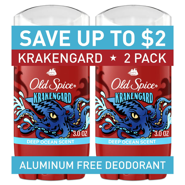 Men's Deodorant, Aluminum Free, Krakengard, Deep Ocean Scent, 3 oz, Twin Pack