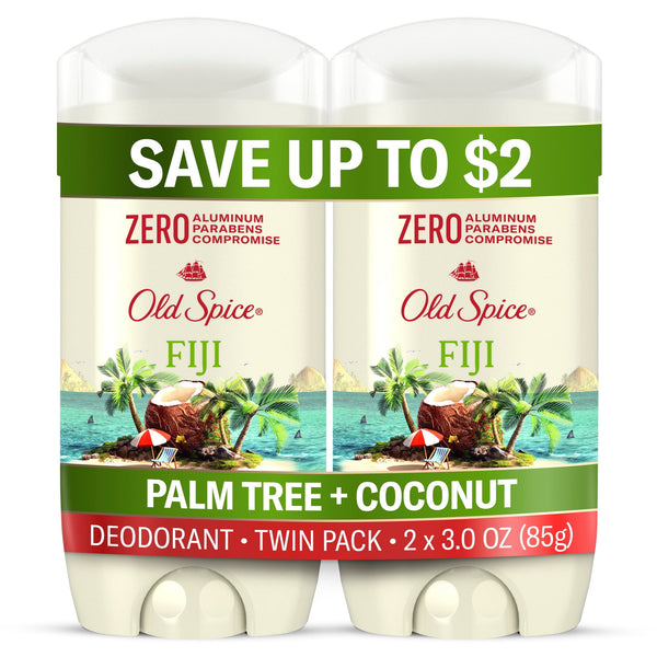 Deodorant for Men, Aluminum Free, Invisible Solid Stick, Fiji with Palm Tree, 3.0 oz, 2 Pack