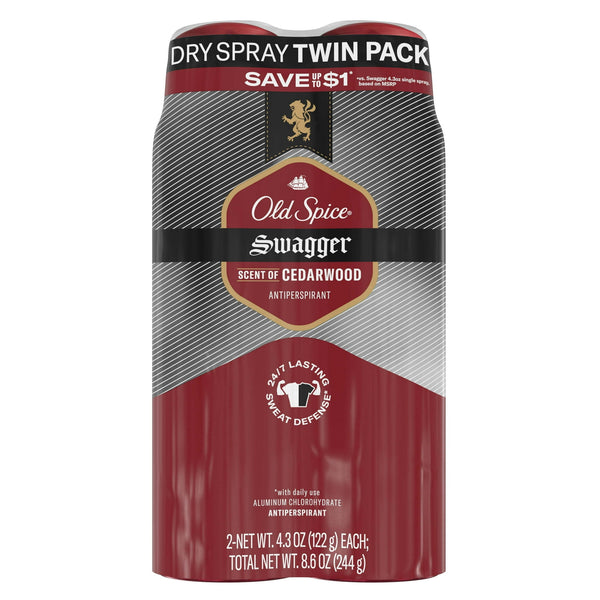 Men's Antiperspirant Deodorant, Invisible Dry Spray, Swagger, 4.3oz (2 Pack)
