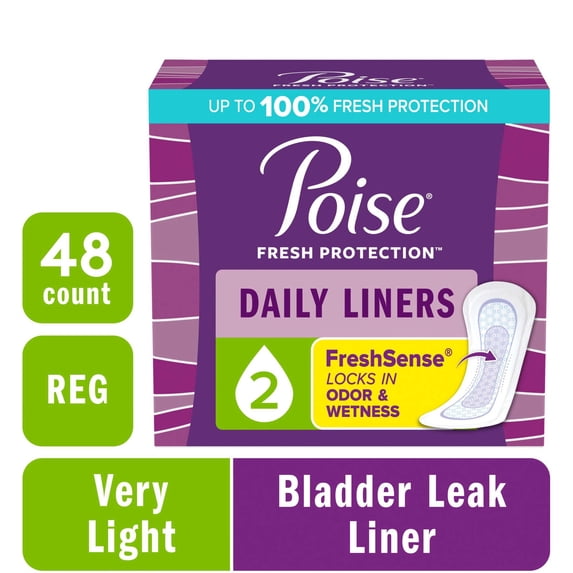 Daily Incontinence Panty Liners, 2 Drop Very Light Absorbency, Regular, 48 Count