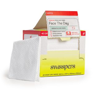 Face the Day Dry Wipes, Disposable Facial Towels, Large 100% Cotton Makeup Remover Wipes, Dermatologist-Tested, Hypoallergenic, Soft & Strong, Fragrance-Free, Lint-Free, 40 Count
