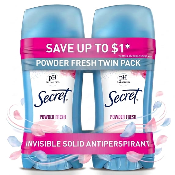 Invisible Solid Antiperspirant Deodorant, Powder Fresh, 2.6 oz, Twin Pack