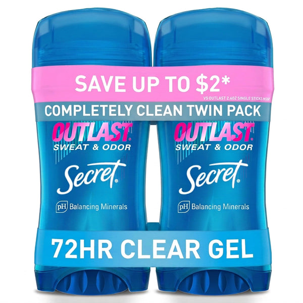 Outlast Antiperspirant Deodorant for Women, Clear Gel, Completely Clean, 2.6 oz Each, Twin Pack