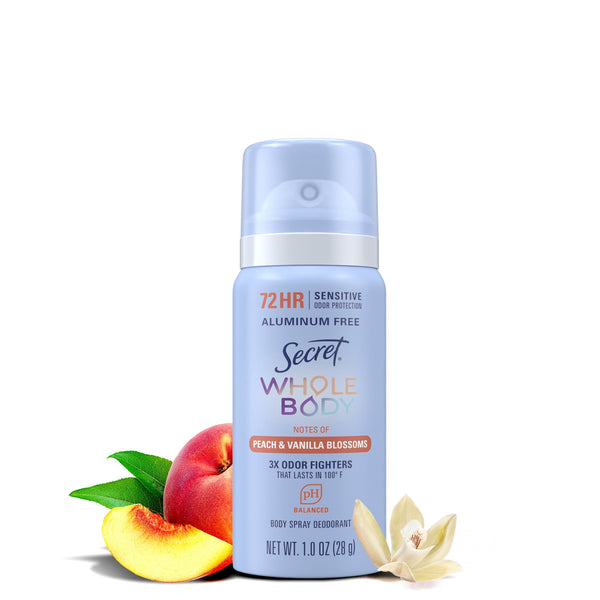 Whole Body Deodorant Spray for Women, 72 HR Odor Protection, Peach & Vanilla Scent, Aluminum Free Deodorant, 1.0 oz