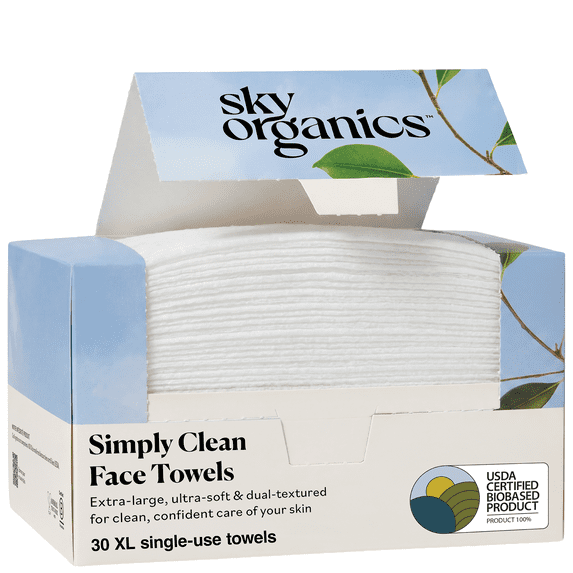 Simply Clean Extra Large, Sensitive Skin Safe, Disposable, Face Towels, 30 Count