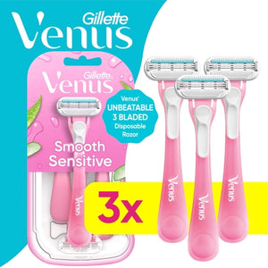 Sensitive Women's 3 Blade Disposable Razor, 3 count, Pink