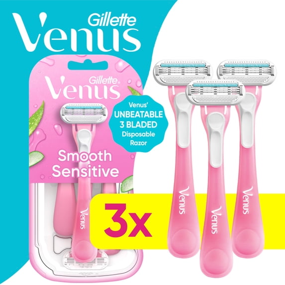 Sensitive Women's 3 Blade Disposable Razor, 3 count, Pink