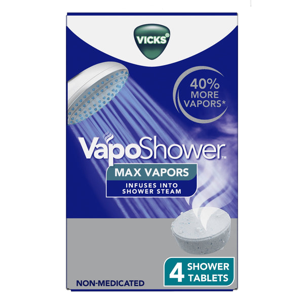 VapoShower Max, Non-Medicated Eucalyptus Shower Steamer Tablets, Menthol, 4 Count